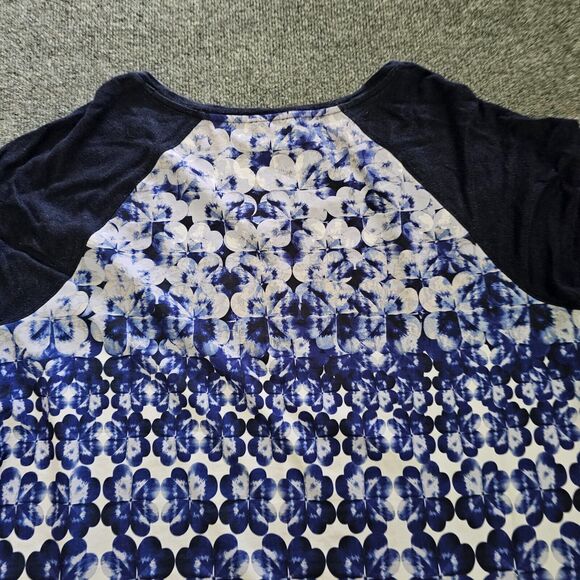 Talbots Top Shirt Women 2X Blue Linen Tie Dye Short Sleeve Round Neck Casual - Picture 9 of 10